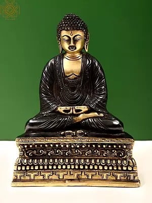 7" Brass Lord Buddha in Dhyana Mudra Seted On Pedestal