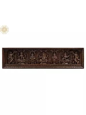 69" Large Wooden Lakshmi Ganesha Saraswati Panel