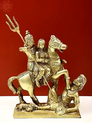 8" Brass Shiva Parvati Sitting on Horse