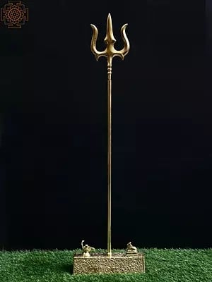 47" Large Brass Shiva's Trident (Trishul) with Trishul Stand