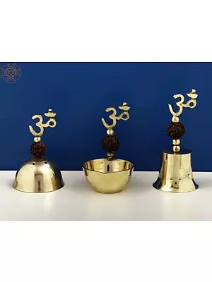 Small Set of Three Puja Item (Diya,Bell and Incense Burner)