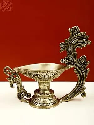 8" Brass Diya with Decorative Handle