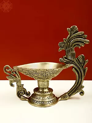 8" Brass Diya with Decorative Handle