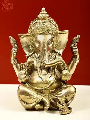 7" Brass Seated Lord Ganesha