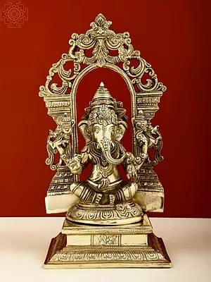 12" Brass Sitting Lord Ganesha with Kirtimukha Prabhavali