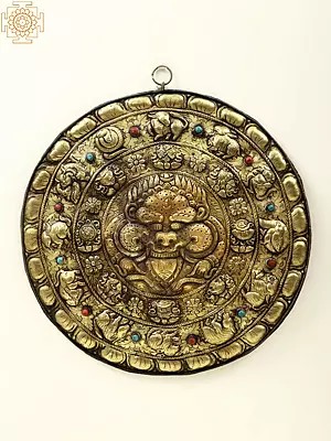 15" Kirtimukha with 12 Astrology Symbols and 8 Auspicious Symbols Wall Hanging