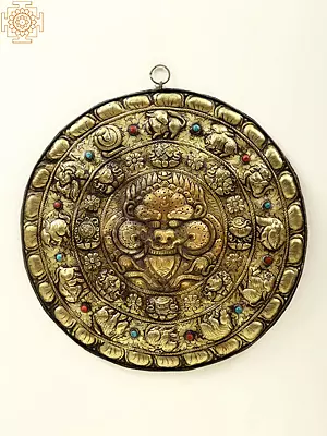 Decorative Brass Kirtimukha Wall Art: 12 Zodiac & 8 Auspicious Symbols