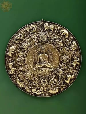 11" Buddha with 12 Astrology Symbol and 8 Auspicious Symbols Wall Hanging Idol