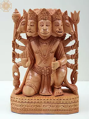 Panchamukhi Hanuman Ji Wood Sculpture - 8 Feet Tall