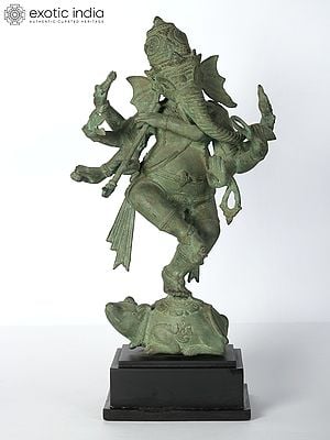 16" Brass Eight Armed Ganesha On Mushak