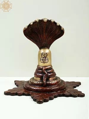 7" Small Shivalinga Idol with Vasuki Naag (Snake) in Brass