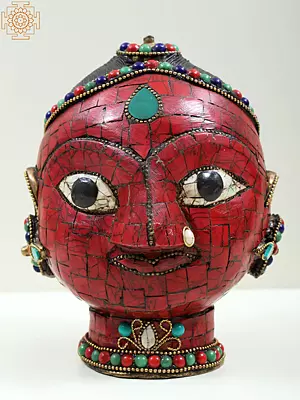 Decorative Brass Gauri Head Sculpture with Detailed Inlay Work
