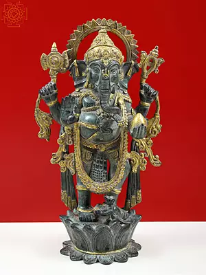 16" Lord Ganesha Standing on Lotus Pedestal