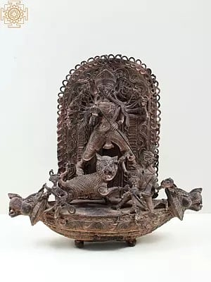 15" Brass Goddess Mahishasura Mardini (Tribal Dhokra Art)