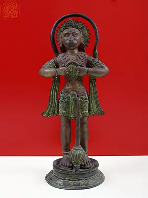 Brass Idol of Hanuman Ji Revealing Rama and Sita in His Heart