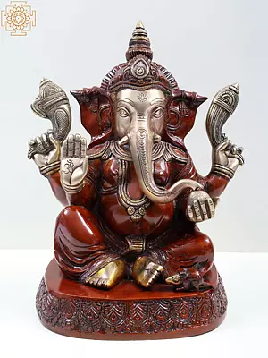 Brass Lord Ganesha Sculpture - 14" Blessing Pose