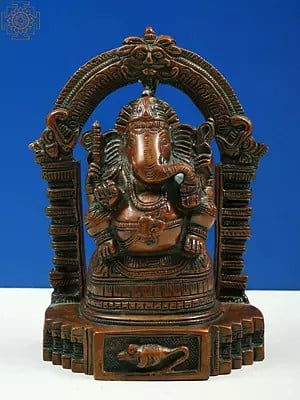 8" Small Brass Lord Ganesha with Prabhavali