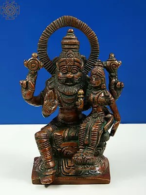 5" Small Lord Narasimha with Goddess Lakshmi In Brass