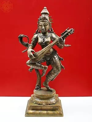 21'' Dancing Saraswati | Madhuchista Vidhana (Lost-Wax) | Panchaloha Bronze from Swamimalai