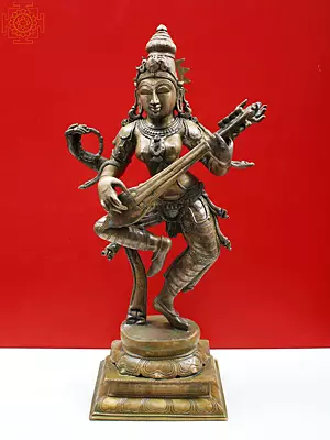 21'' Dancing Saraswati | Panchaloha Bronze Statue (Lost-Wax)
