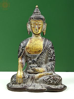 5" Small Brass Tibetan Buddhist Bhumisparsha Buddha