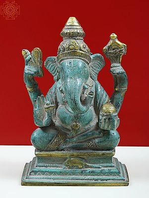 5" Small Brass Lord Ekadanta Ganesha Sculpture