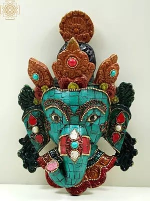 8" Small Brass Wall Hanging Lord Ganesha Head with Inlay Work