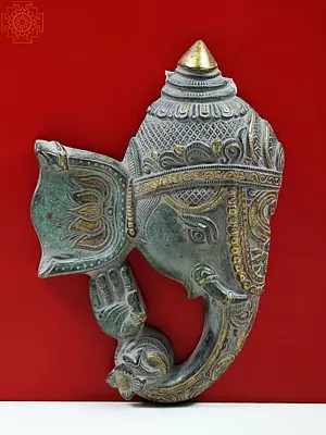 11" Lord Ganesha Face Wall Hanging In Brass