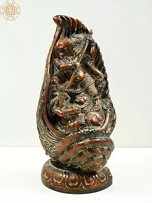 11" Brass Lord Ganesha in Conch Shell Killing The Demon