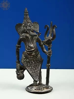 6" Small Lord Ganesha with Trishul (Tribal Dhokra Art)