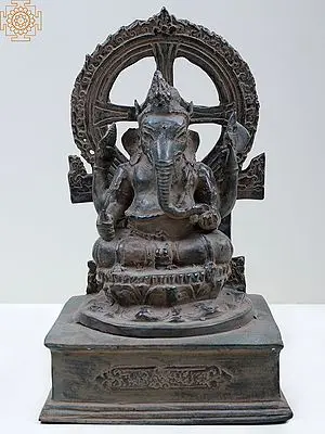 Brass Ganesha Statue with Kirtimukha Aura