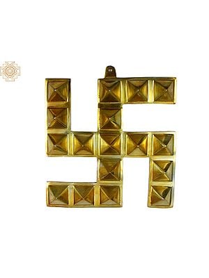 8" Brass Hindu Swastika Wall Hanging with Vastu Pyramids
