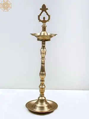 14" Brass Five Wick Lamp for Puja and Decor
