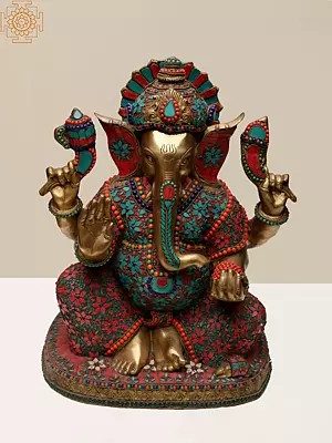 21" Brass Lord Ganesha with Inlay Work