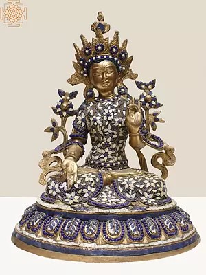 18" Brass Goddess White Tara with Inlay Work