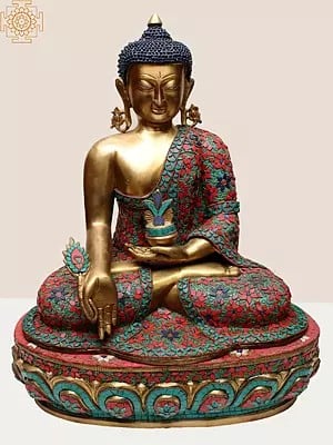 23" Brass Medicine Buddha with Inlay Work
