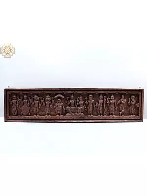 71" Large Lord Vishnu Dashavatara with Goddess Lakshmi Wooden Panel