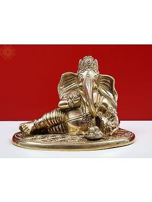 6" Brass Lord Ganesha Idol Eating Modak