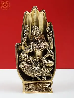 Brass Goddess Lakshmi Carved Inside Hand Sitting on Owl