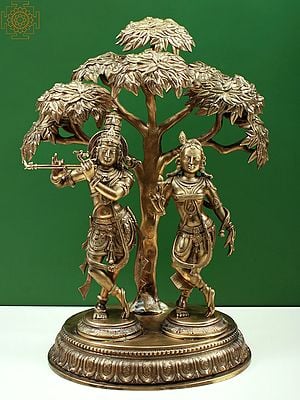 21" Superfine Bronze Radha Krishna Standing Under Tree | Hoysala Art | Solid Cast Piece