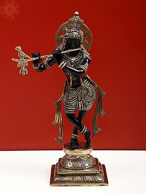 12" Brass Lord Krishna Playing Flute