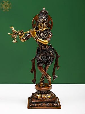 12" Brass Lord Krishna Playing Flute