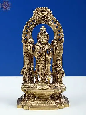 Lord Vishnu Statue with Shridevi and Bhudevi - 5 Inch Brass