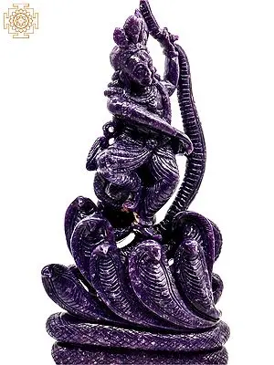 16" Dancing Krishna on Sheshnag Lepidolite Stone Statue