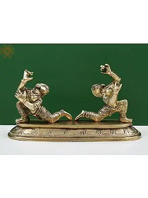 Brass Sculpture of Two Dancing Apsaras (7 Inch)