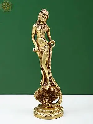 Serpent Maiden Naga Kanya Brass Figurine - 9 Inches