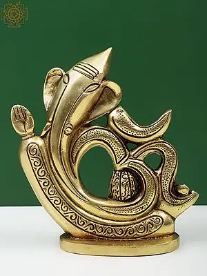 Brass Ganesha Idol with Om Symbol - 7 Inch