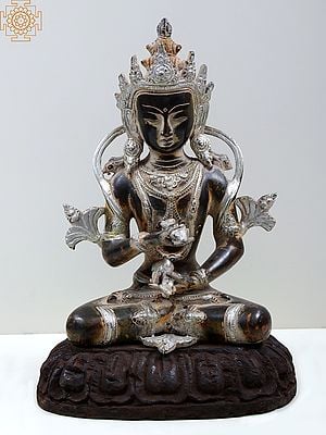 12" Brass Tibetan Buddhist Deity Vajrasattva with Wooden Pedestal