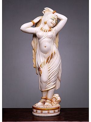 "Sundari" Beautiful Woman in Relaxed Posture Marble Statue