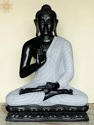 Large 42" Black Marble Buddha Statue: Cosmic Colors of Life and Death